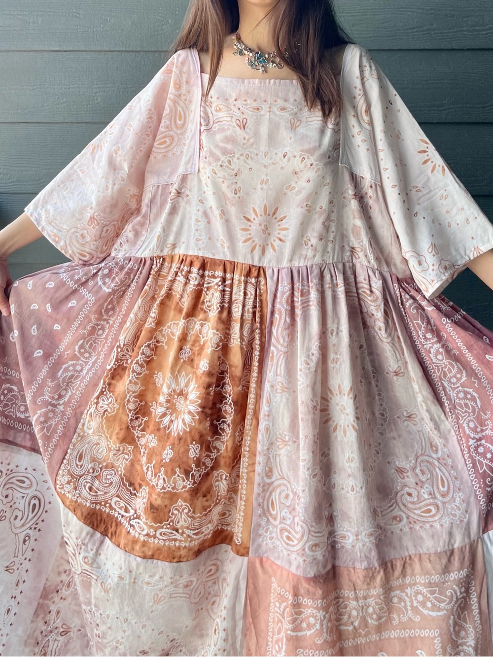 Soft Rose Echoes | Handmade Earthy Bandana Dress SKU 07182